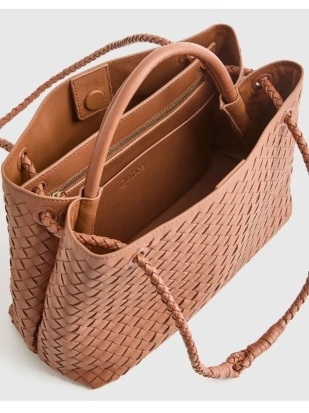 Quince Leather Romy Handwoven Satchel Cognac Crossbody Bag - Picture 9 of 13